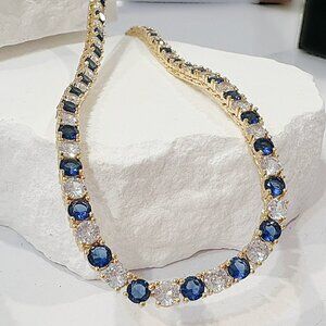 Dazzling Simulated Blue White Sapphire Diamondettes (CZ) Tennis Necklace